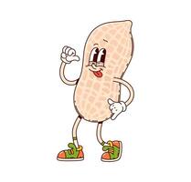 Cartoon groovy peanut nut character is smiling vector