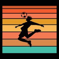 Sunset Soccer Player Silhouette with Retro Theme vector