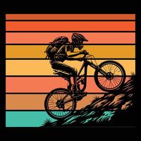 Sunset Bicyclist Silhouette in Retro Style vector