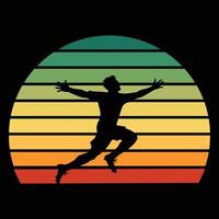 Sunset and Soccer Player Silhouette Retro Style vector