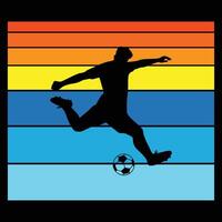 Retro Sunset with Soccer Player Silhouette Art vector