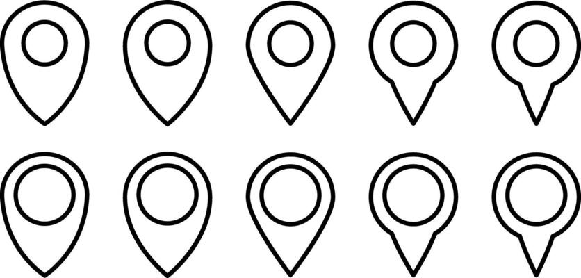 Outline map pointer icon collection GPS location symbol