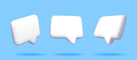 3D white blank speech bubble set isolated on blue. Render collection of chat balloon pin. Notification shape mockup vector