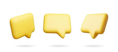 3D yellow blank speech bubble set isolated. Render collection of chat balloon pin. Notification shape mockup. Communication, web, social network media, app button. vector