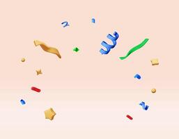 3D party ribbon confetti round isolated on white. Render color confetti collection. Colorful firecracker elements in various shapes. vector