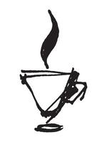 Logo for a cafe. A cup of coffee. Fragrant coffee in a mug. Sketch vector
