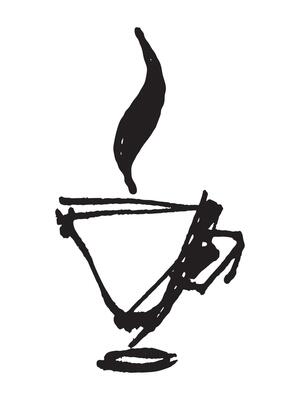 Logo for a cafe. A cup of coffee. Fragrant coffee in a mug. Sketch