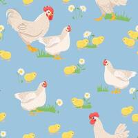Seamless pattern with domestic birds or farm poultry. pattern, texture, background with chicken for Easter and other users. Packaging design vector