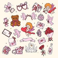 Retro Valentine Nostalgic element set Illustration in a Wavy Hand Drawn Style Vibrant and Playful vector