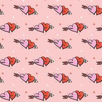 Retro Valentine Seamless Pattern Hearts with arrow isolated on Background vector