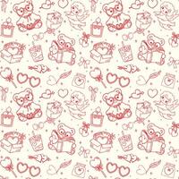 Retro Valentine Bookish Seamless Pattern Wavy Squiggle Outline Hand Drawn Isolated on Background. vector