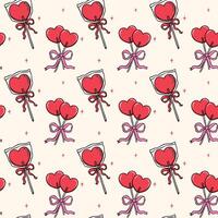 Retro Valentine Seamless Pattern Heart Lollipops with Bow Nostalgic Illustration isolated on Background vector