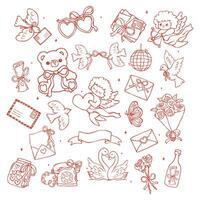 Retro Valentine Nostalgic Element Outline set Illustration in a Wavy Hand Drawn Style Bold and Playful vector