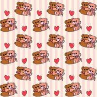 Retro Valentine Seamless Pattern Coquette Teddy Bear Hugging isolated on Background vector