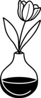 Elegant Tulip in Vase Black and White Outline for Invitations. vector