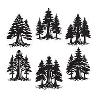 silhouette tree set design on a white background vector