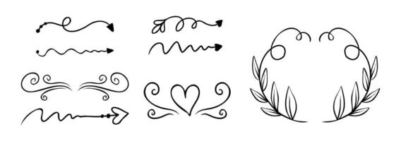 Hand drawn ornamental element set on black colour vector