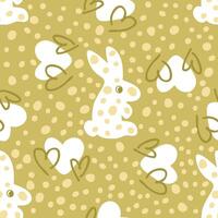Springtime seamless pattern with hearts and easter bunnies. Aesthetic print for fabric, paper, textile. Doodle illustration. vector