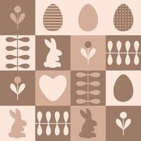 Easter rabbits, eggs and flowers springtime pattern. Perfect print for poster, card, banner, tablecloth. Great design for any project. vector