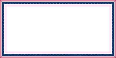 Blank rectangle frame with elements of the US flag, isolated on a transparent background. Abstract border for American national holidays. Copy space. illustration. vector