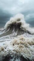 A large wave crashing into the ocean photo