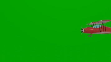 3D airplane flies with blank space red banner on green screen background, side view, chroma key, isolated background video