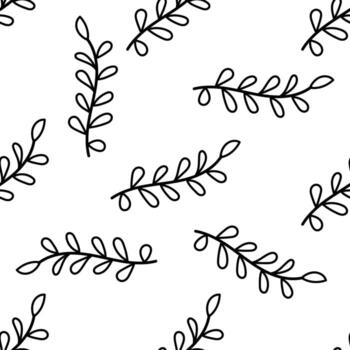 Outline seamless pattern with hand-drawn botanical branches and leaves vector