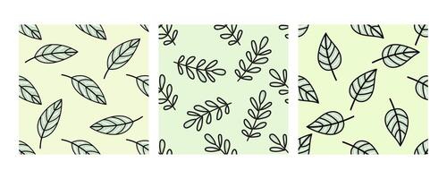 Set of seamless eco patterns with green leaves on light background vector