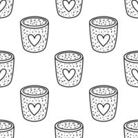 Outline seamless pattern with eco friendly reusable cup and heart design vector
