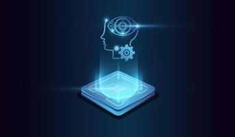 The glowing AI chip with light circuit board on technology . and Computer microchip for Abstract digital illustration vector