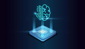 The artifical intelligence technology concept on Brightly glowing AI chip with light circuit board on technology . Computer microchip for Abstract digital . vector