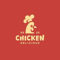 Simple chicken with chef hat logo design template vector