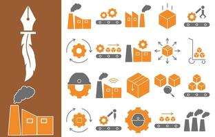 This Factory flat icon set is professionally designed to represent manufacturing industry, factory and production. With orange and grey colors. vector