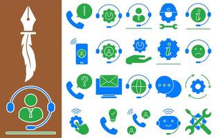 Helpdesk Automation flat icon set represents AI-based service automation and technical support. with green and blue colors. vector