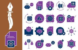 This set of Prompt Engineering flat icons is professionally designed to represent the concept of prompt engineering in artificial intelligence, with blue and purple colors. vector