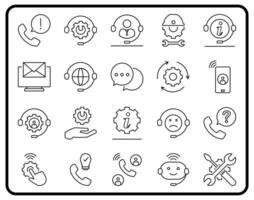 The Helpdesk Automation icon set represents AI-based service automation and technical support. Ideal for websites, apps, business presentations, and digital customer service infographics. vector
