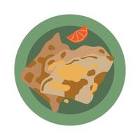 Mufflet on a green plate with a slice of orange. Isolated illustration for Passover design vector