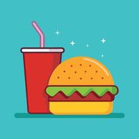 Burger Icon with Soda and Ice Design Illustration Hamburger Fast Food Logo vector