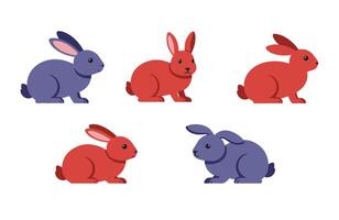 Detailed Cute Bunny Rabbit Collection in Playful Mood vector