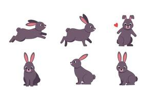 Flat Cute Bunny Rabbit Collection in Playful Positions vector