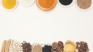 Various Spices on Light Background photo