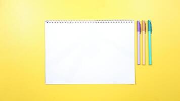 Colorful Pens with Blank Notebook photo