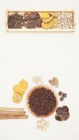 Various Spices with Copy Space on Light Background photo