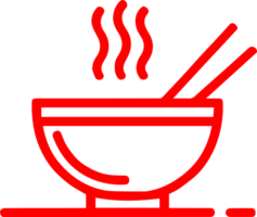 A red line icon of a bowl with chopsticks png