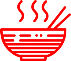 A red icon of a bowl with chopsticks png