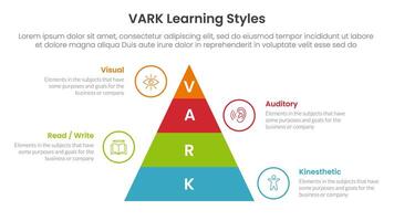 VARK learning styles infographic 4 point stage template with pyramid shape vertical for slide presentation vector