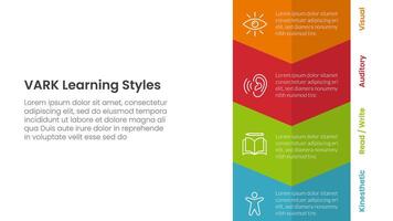 VARK learning styles infographic 4 point stage template with vertical arrow bottom direction for slide presentation vector