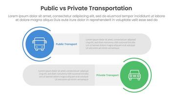 public transport vs personal vehicle comparison concept for infographic template banner with big circle and long rectangle round shape with two point list information vector