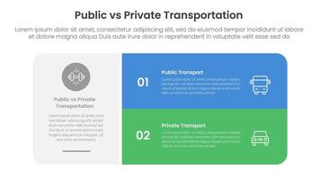 public transport vs personal vehicle comparison concept for infographic template banner with big round box and stack list with two point list information vector