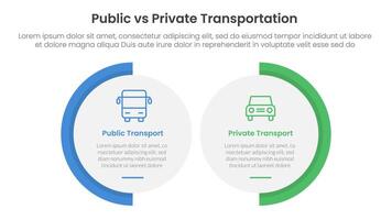 public transport vs personal vehicle comparison concept for infographic template banner with big circle shape variation with two point list information vector